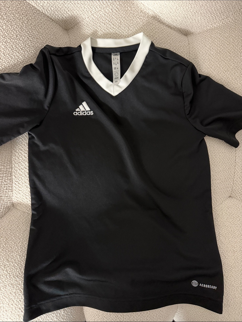 adidas Black Short Sleeve V‑Neck Soccer Jersey with White Trim